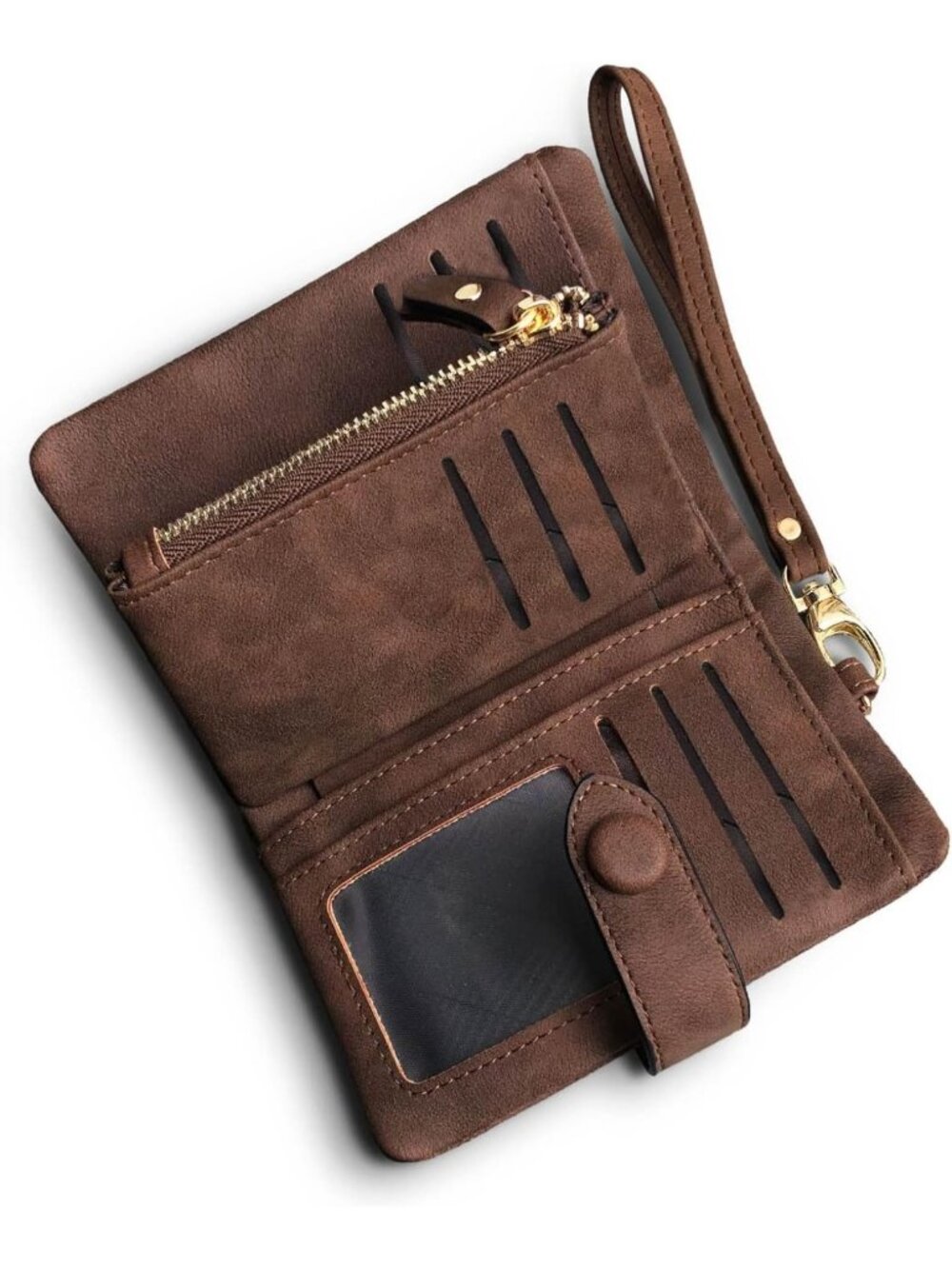Stylish RFID Blocking Leather Wristlet Clutch Wallet for Women - Medium Brown